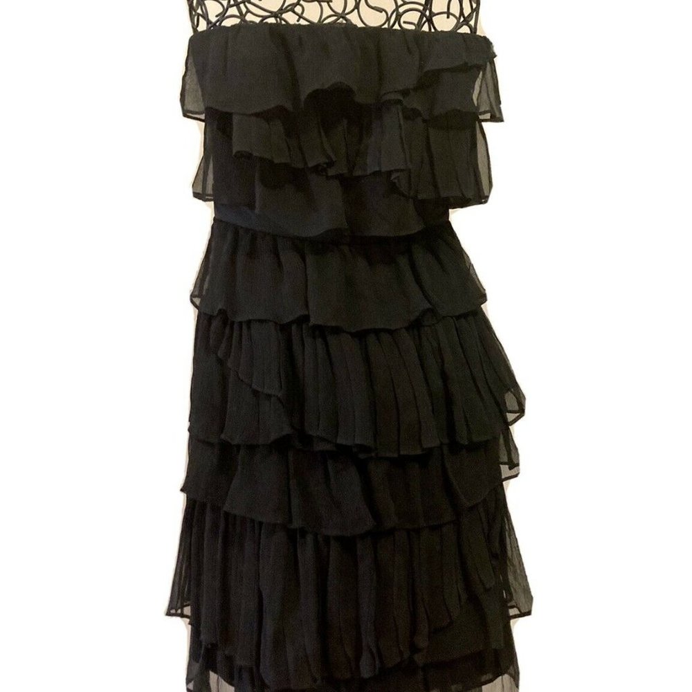 J. Crew Tiered Ruffle Strapless Dress Black 4